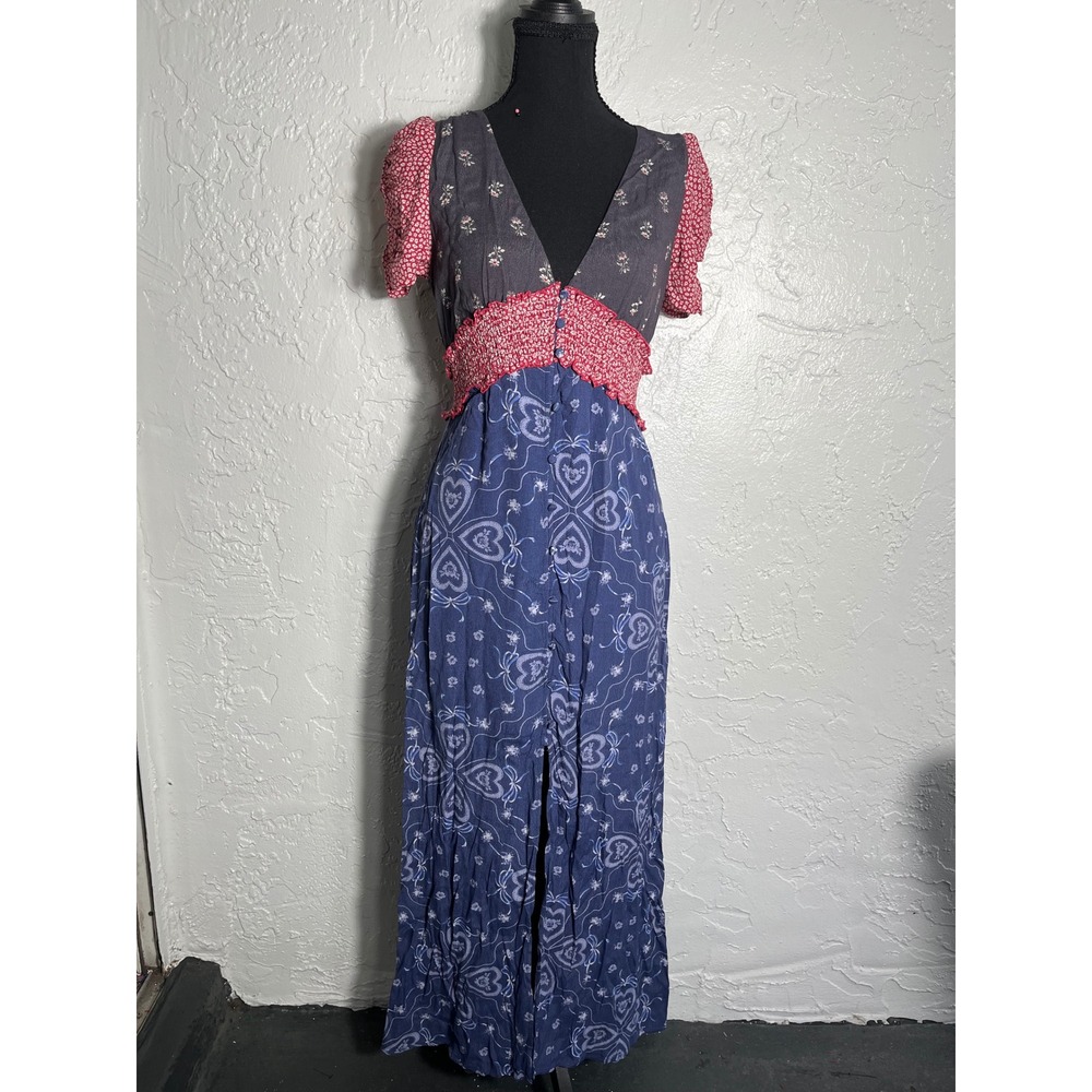 Kimchi Blue Urban Outfitters Patchwork Floral Smocked Maxi Dress Size S